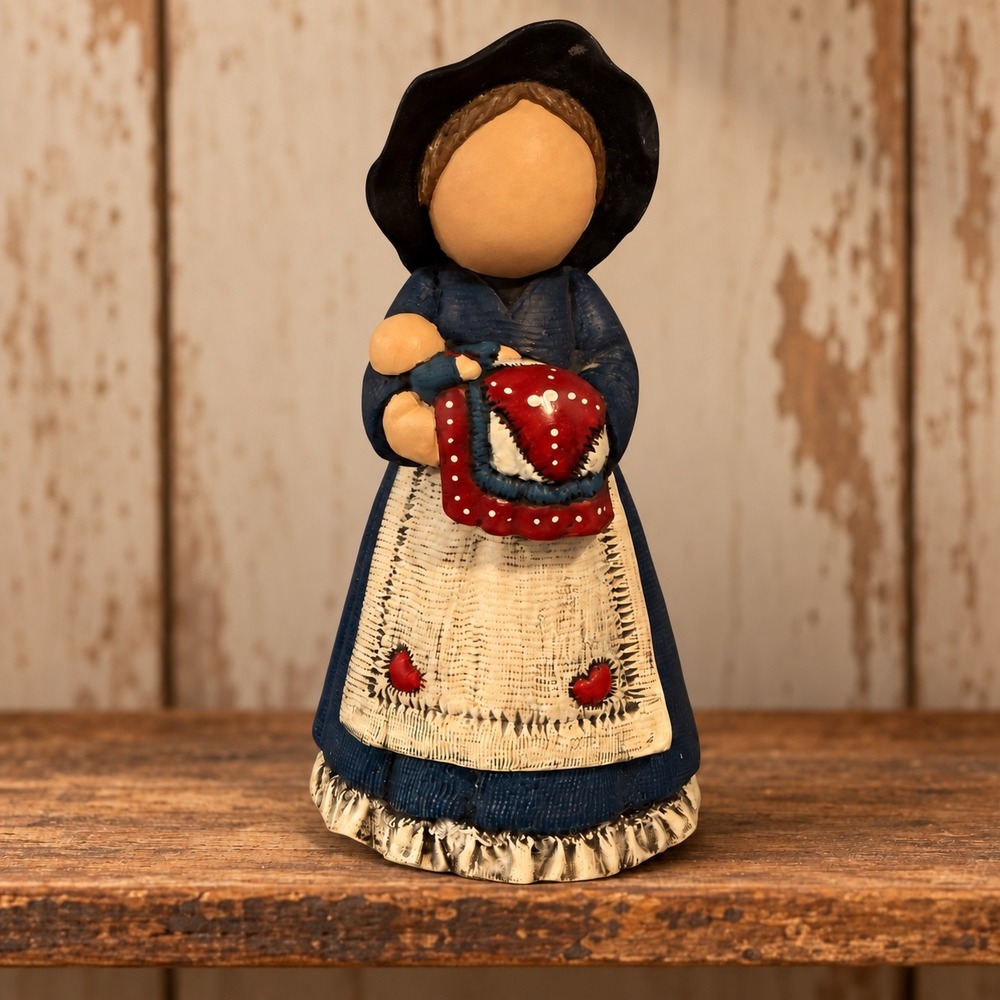 Vintage Ceramic Faceless Woman with Baby Figurine Blue Dress 12 inch